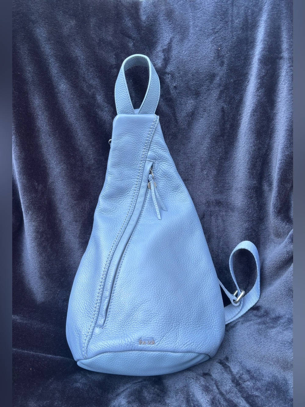 The Sak Geo Sling Backpack Leather Maritime Blue Crossbody